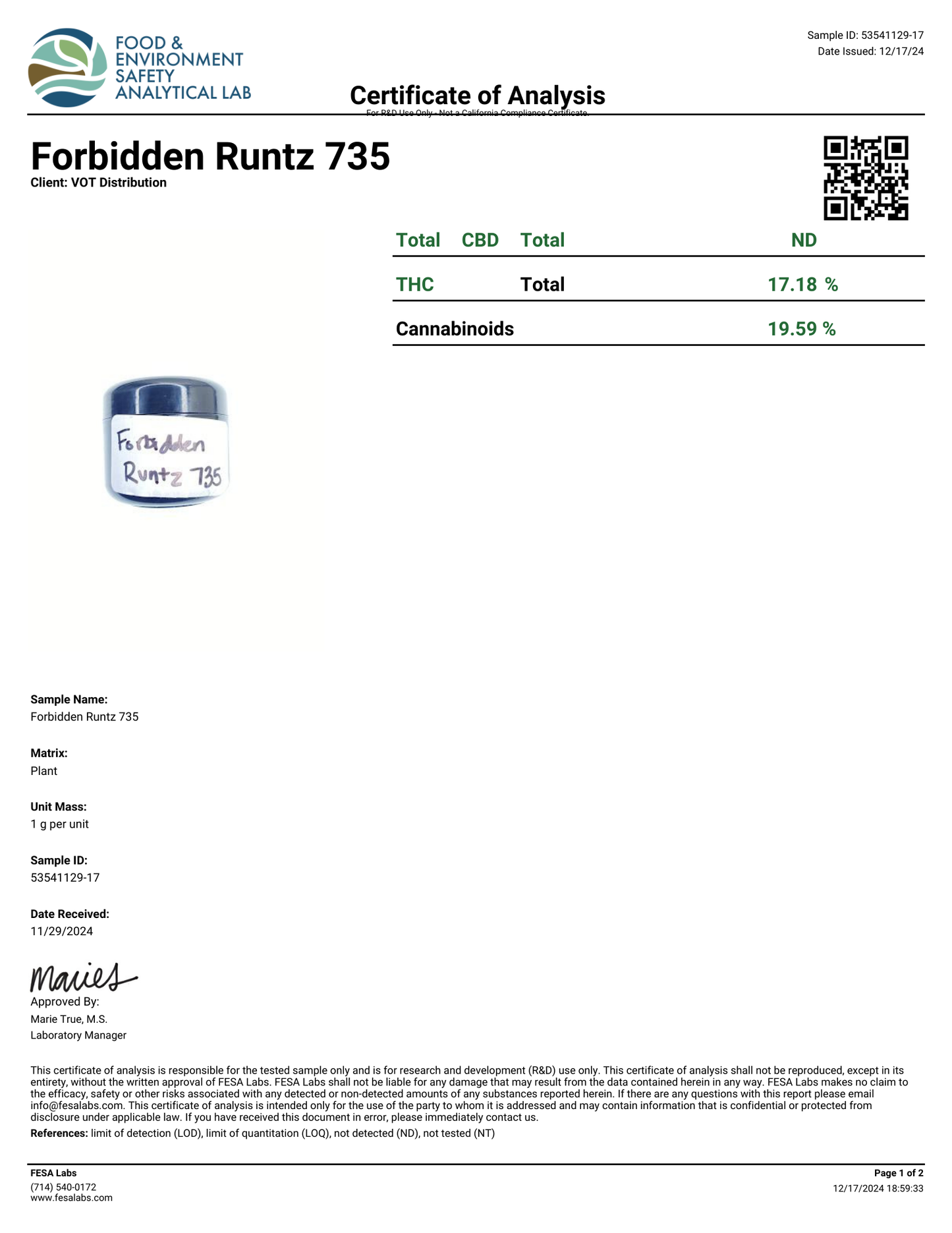 Forbidden Runtz (I) - THCa Flower (56 - 1 gram jars)