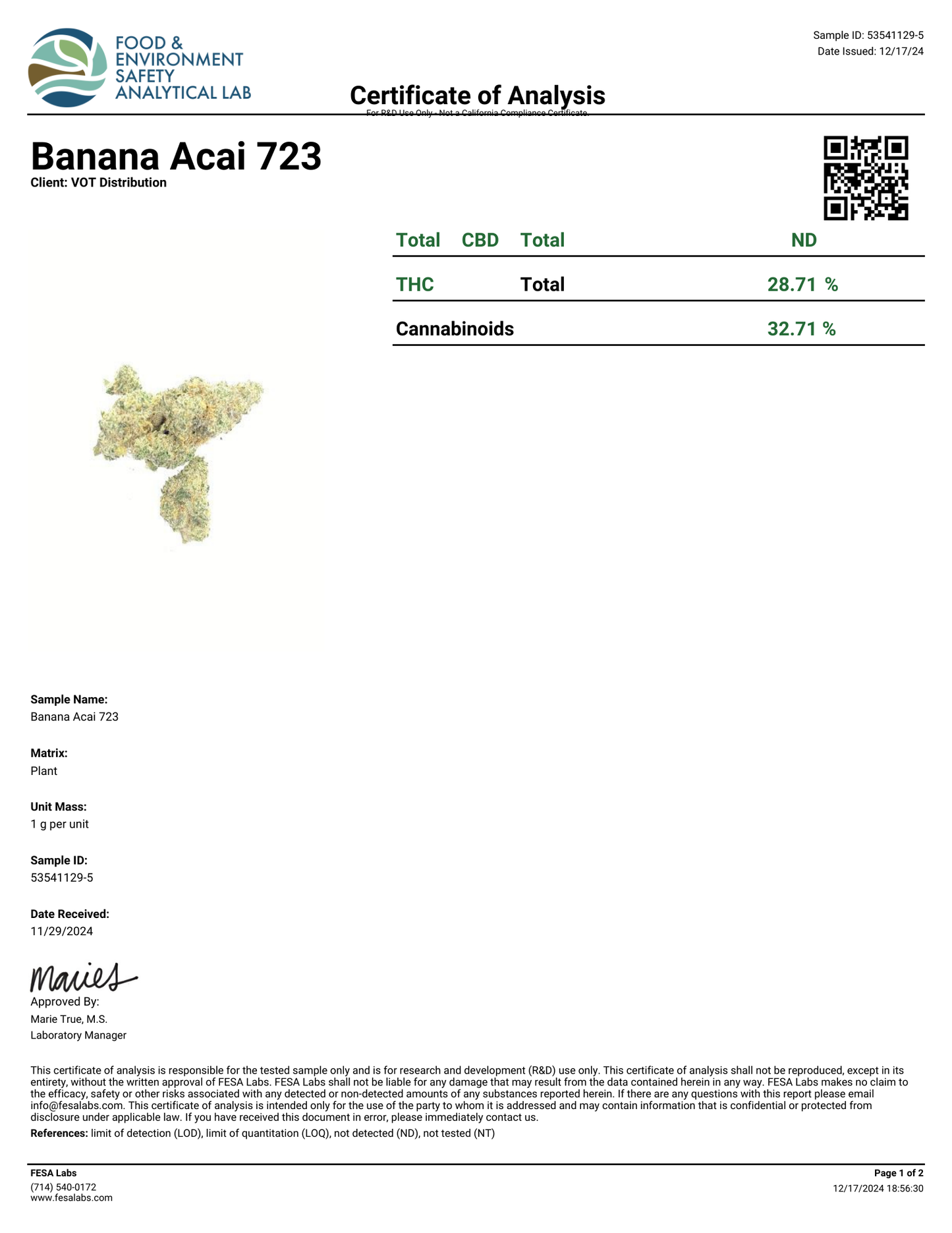 Banana Acai (S)  - THCa Flower (56 - 1 gram jars)