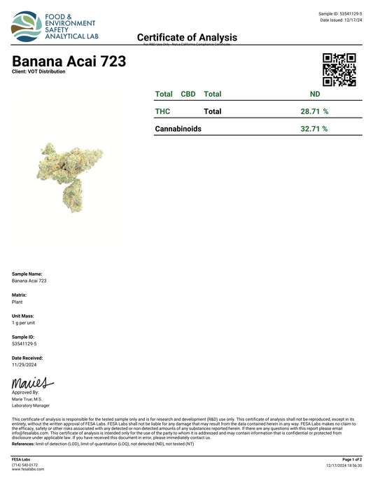 Banana Acai (S)  - THCa Flower (56 - 1 gram jars)