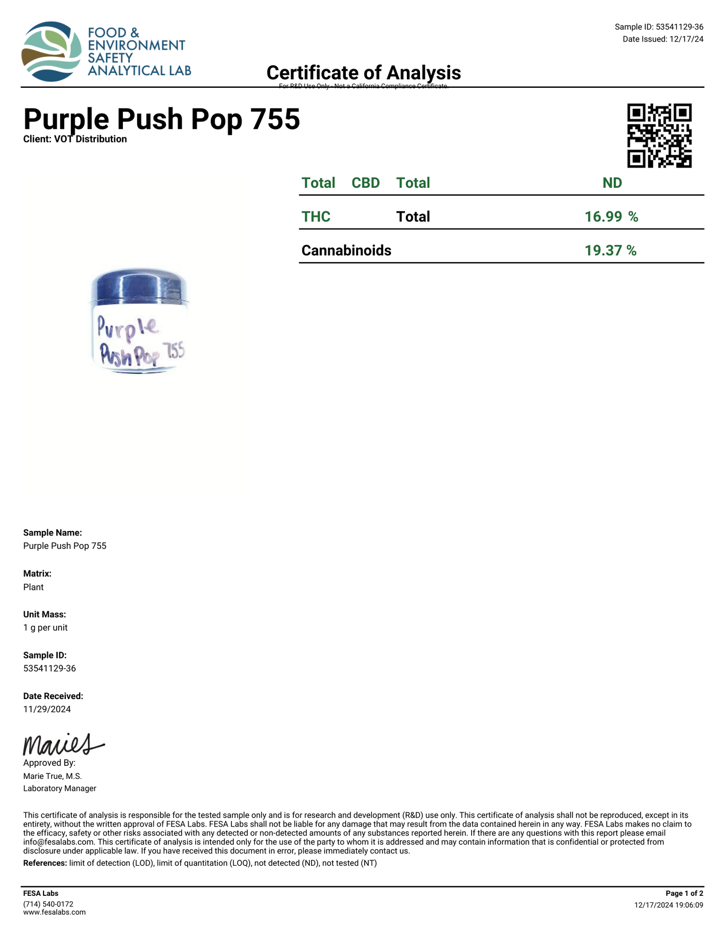 Purple Push Pop (S)  - THCa Flower (56 - 1 gram jars)