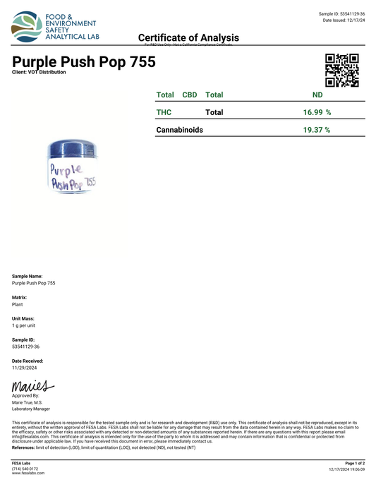 Purple Push Pop (S)  - THCa Flower (56 - 1 gram jars)