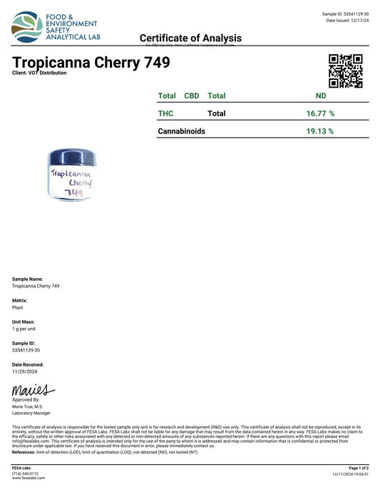 Tropicanna Cherry (S)  - THCa Flower (56 - 1 gram jars)