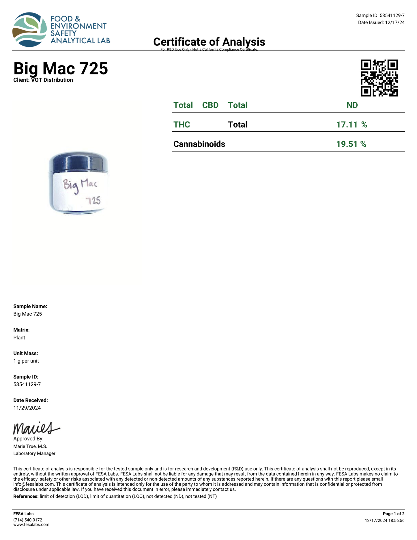 Big Mac (S)  - THCa Flower (56 - 1 gram jars)