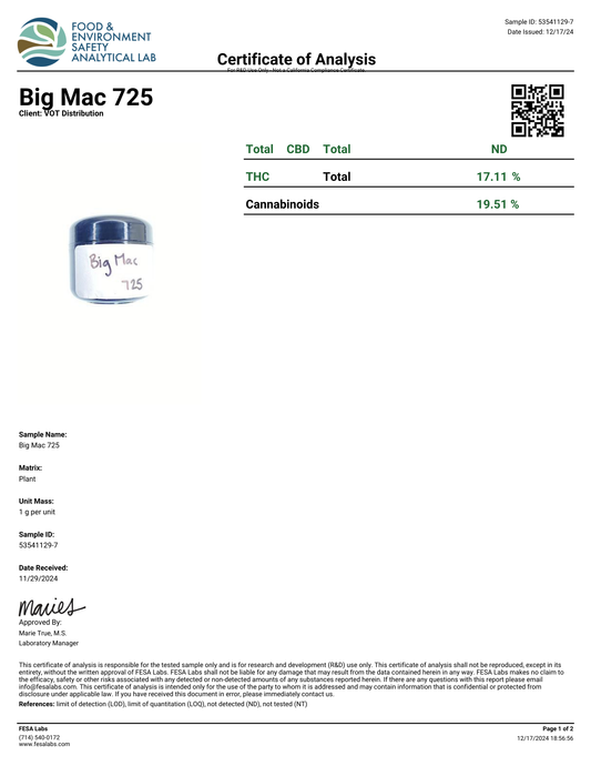 Big Mac (S)  - THCa Flower (56 - 1 gram jars)