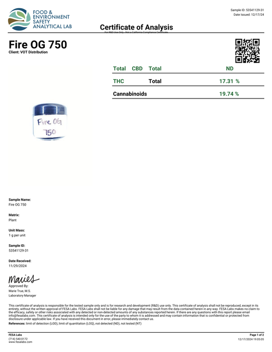 Fire OG (I)  - THCa Flower (56 - 1 gram jars)