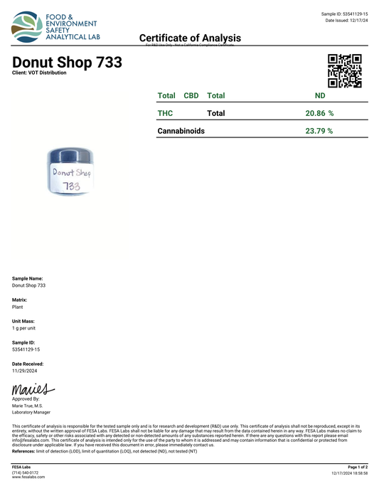 Donut Shop (H)  - THCa Flower (56 - 1 gram jars)